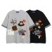 Cartoon Embroidery Color-Block Patchwork Short Sleeve T-Shirt 