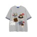 Cartoon Embroidery Color-Block Patchwork Short Sleeve T-Shirt 