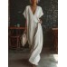 Elegant Casual Loose Linen Cotton Long Dress with Lace Trim Elegant Casual Loose Linen Cotton Long Dress with Lace Trim