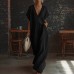 Elegant Casual Loose Linen Cotton Long Dress with Lace Trim Elegant Casual Loose Linen Cotton Long Dress with Lace Trim