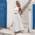 Sleeveless solid color vest floral skirt set