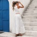 Sleeveless solid color vest floral skirt set