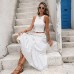 Sleeveless solid color vest floral skirt set