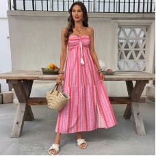 Hanging neck slit geometric print dress Hanging neck slit geometric print dress