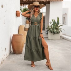 V-neck ruffle sleeve dress