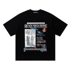 Retro Newspaper Print Round Neck Short Sleeve T-Shirt 