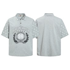 Vintage Letter Print Short Sleeve Polo Shirt T-Shirt 