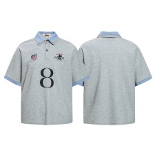 Faux Two-Piece Plaid Polo Neck Short Sleeve T-Shirt 