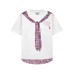 Color blocking printed checkered patchwork fake tie design short sleeved