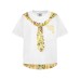 Color blocking printed checkered patchwork fake tie design short sleeved
