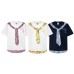 Color blocking printed checkered patchwork fake tie design short sleeved