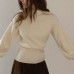 High Neck Slim Fit Ribbed Bubble Sleeve Thick