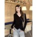 Women's New Irregular Beaded Knit Top with Slit Detail