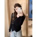 Women's New Irregular Beaded Knit Top with Slit Detail