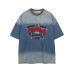 Five pointed star frayed edge embroidered fabric washed and worn short sleeves