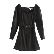Elegant bow square neck waistband dress Elegant bow square neck waistband dress