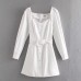 Elegant bow square neck waistband dress