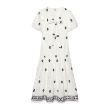 Bubble sleeve bow embroidered dress