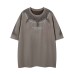 Embroidered suede spray painted short sleeves