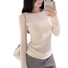 Soft Style Design Sense Semi-Transparent Off-the-Shoulder Knit Long Sleeve