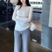 Soft Style Design Sense Semi-Transparent Off-the-Shoulder Knit Long Sleeve