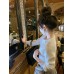 Tweed Knit Top for Women with Hollow-Out Design Long Sleeve Crew Neck Casual Knitwear