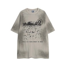 Spray painted dirty character print short sleeved shirt
