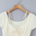 Pure Desire Style Lace Edge Drawn Bubble Sleeve Short Dress