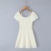 Pure Desire Style Lace Edge Drawn Bubble Sleeve Short Dress