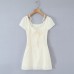 Pure Desire Style Lace Edge Drawn Bubble Sleeve Short Dress