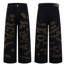 Style Heavy Embroidery Straight Leg Wide Leg Jeans