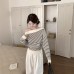 Women's Versatile Off-Shoulder Long Sleeve Striped Knit Top