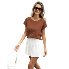 Solid color hollowed out round neck top Solid color hollowed out round neck top