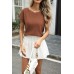 Solid color hollowed out round neck top