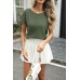 Solid color hollowed out round neck top