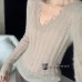 French Lazy Style V-Neck Fitted Design Long Sleeve Knit Top French Lazy Style V-Neck Fitted Design Long Sleeve Knit Top
