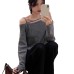 Gray One-Shoulder Long Sleeve Knit Top Irregular Inner Layer Top