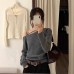 Gray One-Shoulder Long Sleeve Knit Top Irregular Inner Layer Top