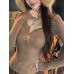 Pool Brown Lace Spliced Brushed Knit Base Layer Women's Slim Fit Slimming Henley Neck Inner Wear