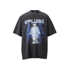 Double Shadow Letter Printed Laundry Short Sleeve