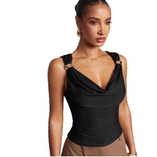 Slim fit side pleated sleeveless top for women