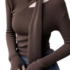 Women's Unique and Stylish Single Layer Youthful Brown Knitwear
