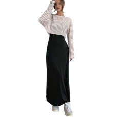 Striped long sleeved T-shirt suspender dress set