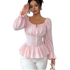 U-neck lace up long sleeved top