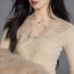 Elegant Soft Style Lace V-Neck Slim Fit Layered Knit Long Sleeve