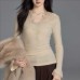 Elegant Soft Style Lace V-Neck Slim Fit Layered Knit Long Sleeve