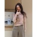 Pink Lace V-Neck Knit Top Stylish and Unique Inner Layer with Tie Detail
