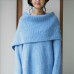 Turn-Down Collar Loose Soft Knitwear with Natural Drape Blue