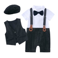 Gentleman Baby Boy Christening Outfit Summer New Style Infant Romper One-Piece Formal Clothing