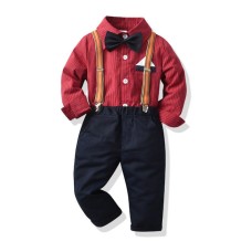 Gentleman's Outfit for Boys - Long Sleeve Shirt, Pants, Bow Tie, and Back Collar Set, Spring and Autumn New Fashion Formal Wear